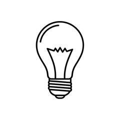 Lightbulb Outline Icon &ndash; Black Line Vector with Zigzag Idea Symbol on White Background for Creativity and Innovation Concept