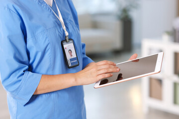 Telemedicine. Doctor with tablet in office, closeup