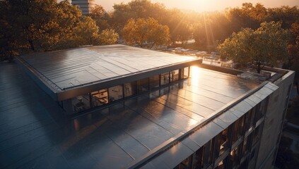 Architectural rooftop detail at sunset