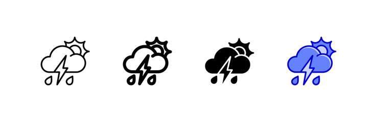 Thunderstorm icon set multiple style collection.