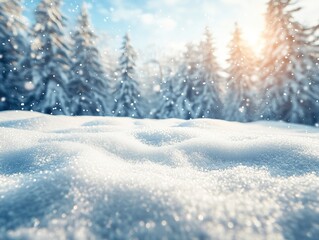 Fototapeta premium Winter Snowscape Space Background with Falling Snowflakes and Minimalist Geometry on Transparent Layer 