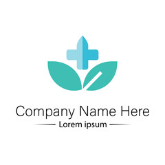 Modern and minimalist Health Logo Design with medical cross, leaf and simple color combined
