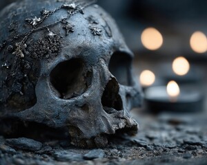 Human skull on a dark spooky background