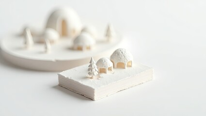 Detailed miniature scene of dwellings and trees.