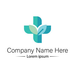 Modern and minimalist Health Logo Design with medical cross, leaf and simple color combined