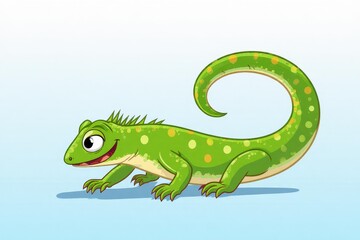 Cheerful cartoon lizard with a big smile, representing joy and playfulness in a colorful and whimsical style
