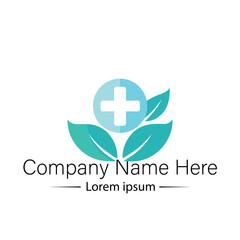 Obraz premium Modern and minimalist Health Logo Design with medical cross, leaf and simple color combined