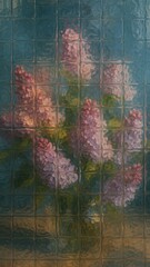 Fototapeta premium Lilacs behind textured glass.