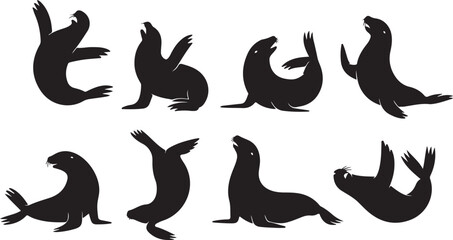 Obraz premium Silhouette Seals Vector Illustration Set of Marine Mammal Silhouettes