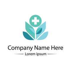 Modern and minimalist Health Logo Design with medical cross, leaf and simple color combined