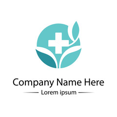 Modern and minimalist Health Logo Design with medical cross, leaf and simple color combined
