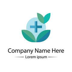 Modern and minimalist Health Logo Design with medical cross, leaf and simple color combined