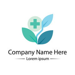 Modern and minimalist Health Logo Design with medical cross, leaf and simple color combined