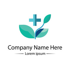 Modern and minimalist Health Logo Design with medical cross, leaf and simple color combined