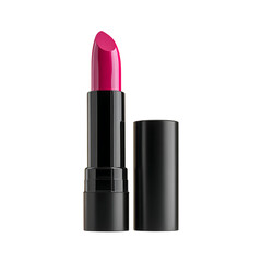 Pink lipstick in black tube with cap separate 