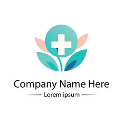 Modern and minimalist Health Logo Design with medical cross, leaf and simple color combined