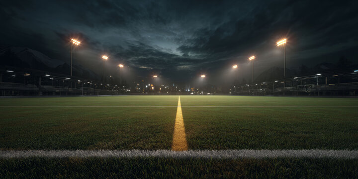 Exciting football match under stadium lights field digital art nighttime perspective sportsmanship