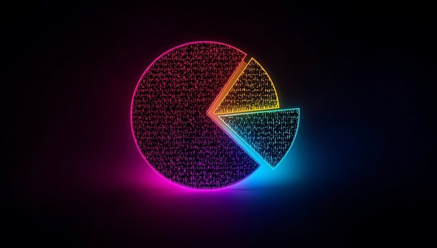 Abstract neon pie chart data visualization with glowing lines