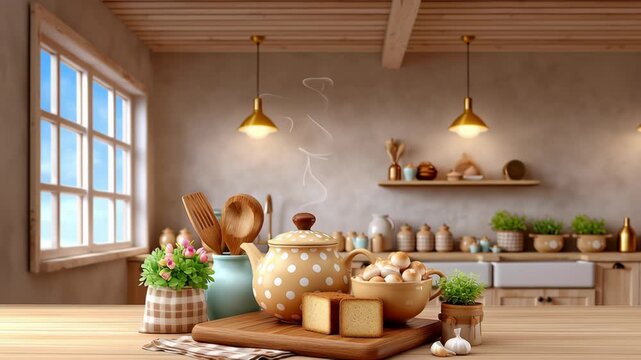 Cozy Kitchen Scene with Vintage Cookware, Fresh Ingredients, and Baking Essentials Ready for Culinary Adventures