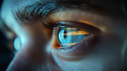 Closeup eye with digital reflection. - Powered by Adobe
