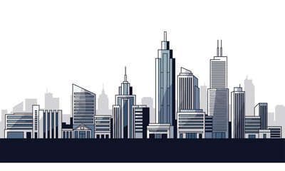 Naklejka premium Modern skyline with skyscrapers and urban buildings. A stylized vector illustration of a cityscape for business, architecture, and technology themes.