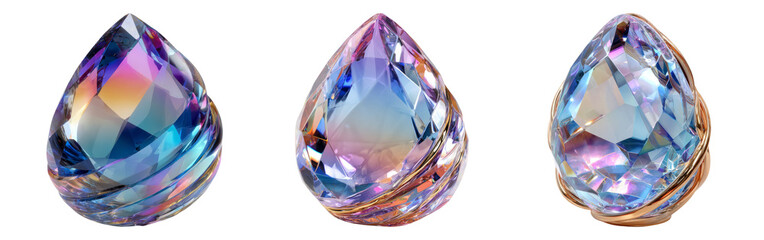 Fototapeta premium Three Colorful Isolated Gemstones on Transparent Background