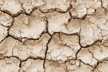 Fototapeta premium Close-up of cracked, light beige-tan earth