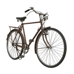 Vintage rusty bicycle isolated on transparent background, classic retro transportation vehicle with two wheels and handlebars