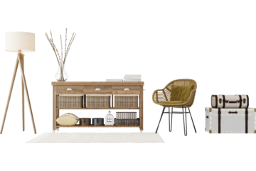 Interior Furniture Set Sofa Table Lamp Capet Modern Minimal House, transparent background