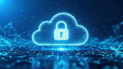 Glowing cloud icon protects data with a padlock symbol A network of digital connections illuminates the cyber landscape promising security for virtual storage - Powered by Adobe