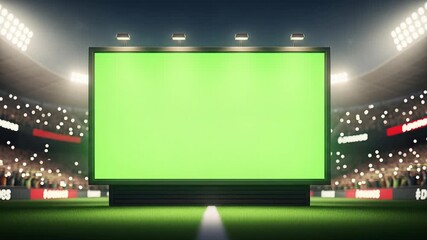 Large green screen in a brightly lit stadium, ready for advertisement or broadcast. - Powered by Adobe