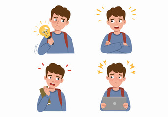 Young Student's Emotional Challenges: Depicting Academic Stress, Frustration, and Struggles with Learning and Technology.