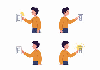 Illustration of a Man Turning On a Light Switch: From Off to On