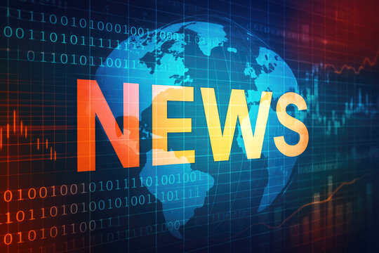 Orange and Yellow NEWS Text with Globe and Binary Code on World Map Background news earth