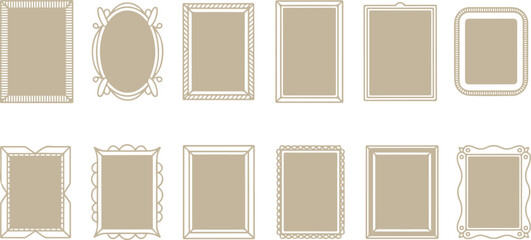 Collection of vintage and ornate decorative frames and borders isolated on a white background, set of wooden frames