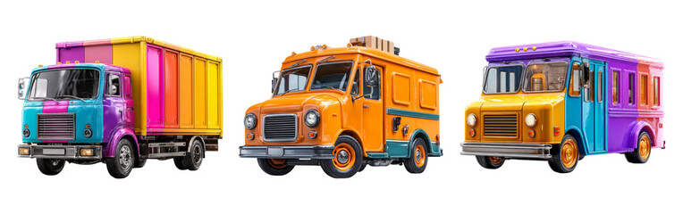 Colorful Food Trucks Set Isolated on Transparent Background