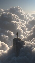 Solitude Above the Clouds: A Man Stands on a Rock Peak, Surrounded by a Sea of Clouds