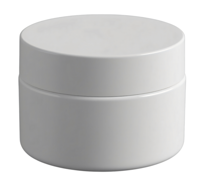 A simple white round plastic container with a lid, commonly used for cosmetic creams and skincare products.