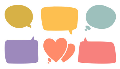 Colorful Speech and Thought Bubbles with Heart Shapes for Communication, Dialogue, and Expression in Vibrant Modern Design