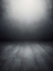 Dark Smoky Room with Spotlight on Wooden Floor Background ai
