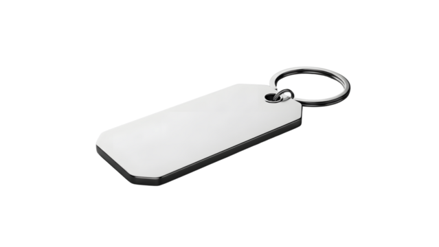 Blank white rectangular keychain with metal ring
