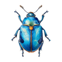 Vibrant Watercolor Illustration of a Brilliant Blue Beetle