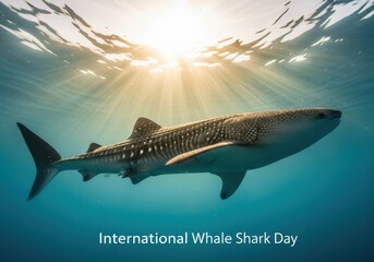 Naklejka premium Whale Shark Swimming Under Sunlight in Ocean During Daylight