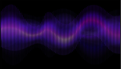 Neon movement of purple and pink music sound wave on black background