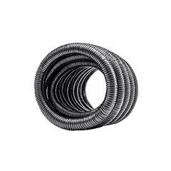 Sleek silver corrugated tube coiled elegantly, offering a modern industrial aesthetic perfect for technical illustrations, product design, or abstract backgrounds, conveying flexibility and strength