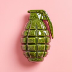 Green hand grenade on pink background