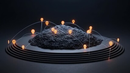 Abstract representation of data distribution across a network, showcased on a layered platform with luminous points