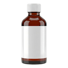 Fototapeta premium Amber glass bottle with white label and cap, isolated on transparent background
