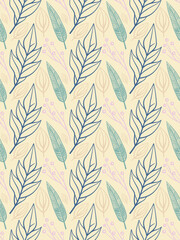 Leaf tropical seamless pattern line art pastel abstract.Leaves botanical hand drawn pastel color vector background.Foliage outlines flat style autumn illustration.Design for prints,textile,wrap,paper.