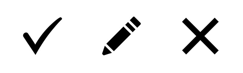 Check mark pencil cross icons tick
